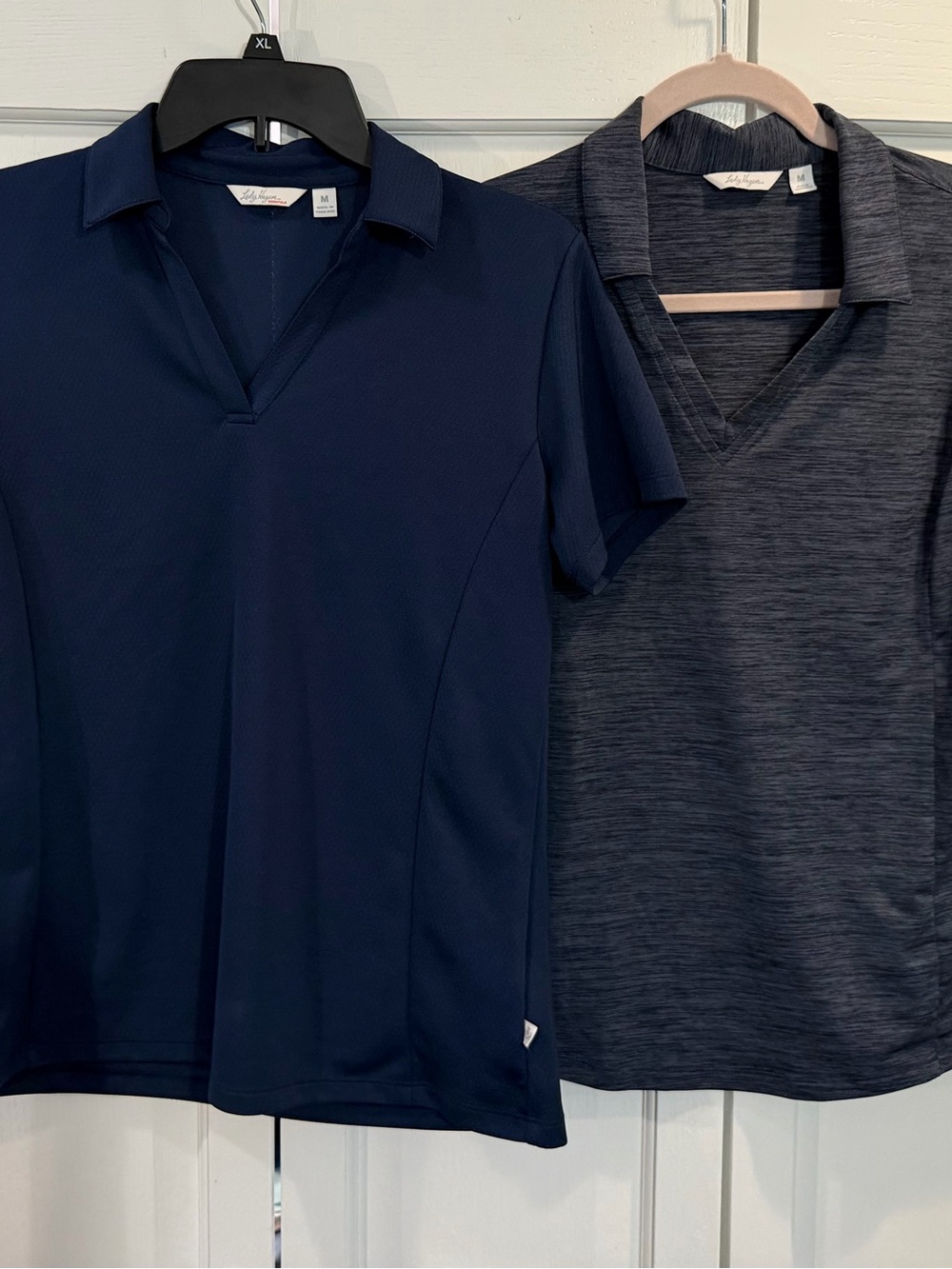 Lady Hagen Women's Short Sleeve Polo Tees - Navy & Heathered Gray Golf Shirts